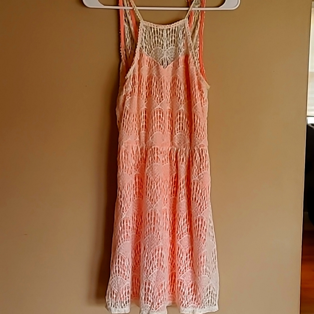 Charlotte Russe Dress Size Medium White Lace and Coral Pink